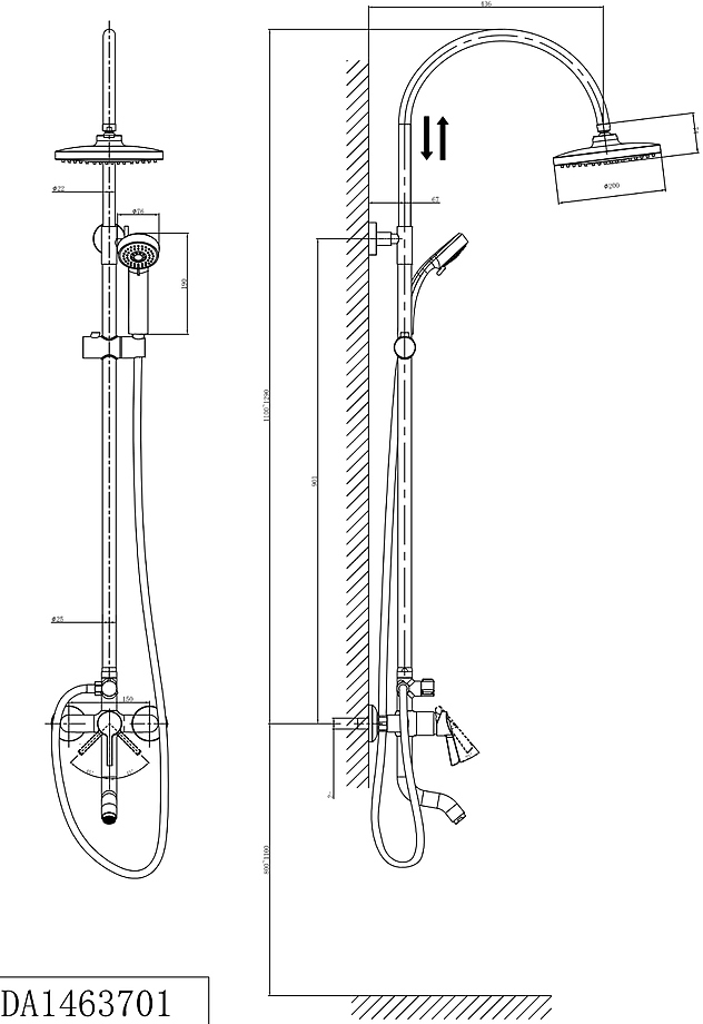 Душевая система D&K Rhein Schiller DA1463701C09 с изливом, хром