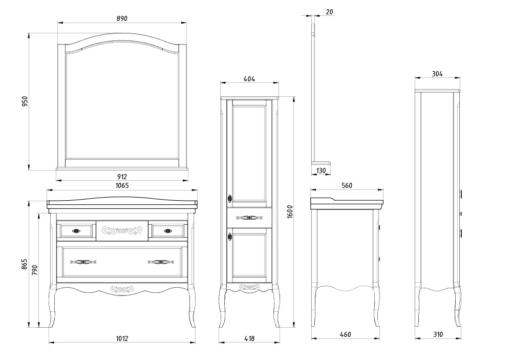 Мебель для ванной подвесная ASB-Woodline Модерн 105 белая патина серебро