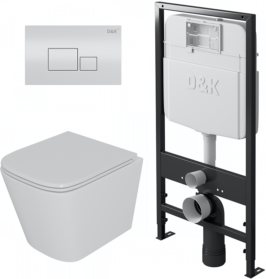 Унитаз подвесной с инсталляцией, сиденьем и клавишей смыва D&K Berlin DS1431602