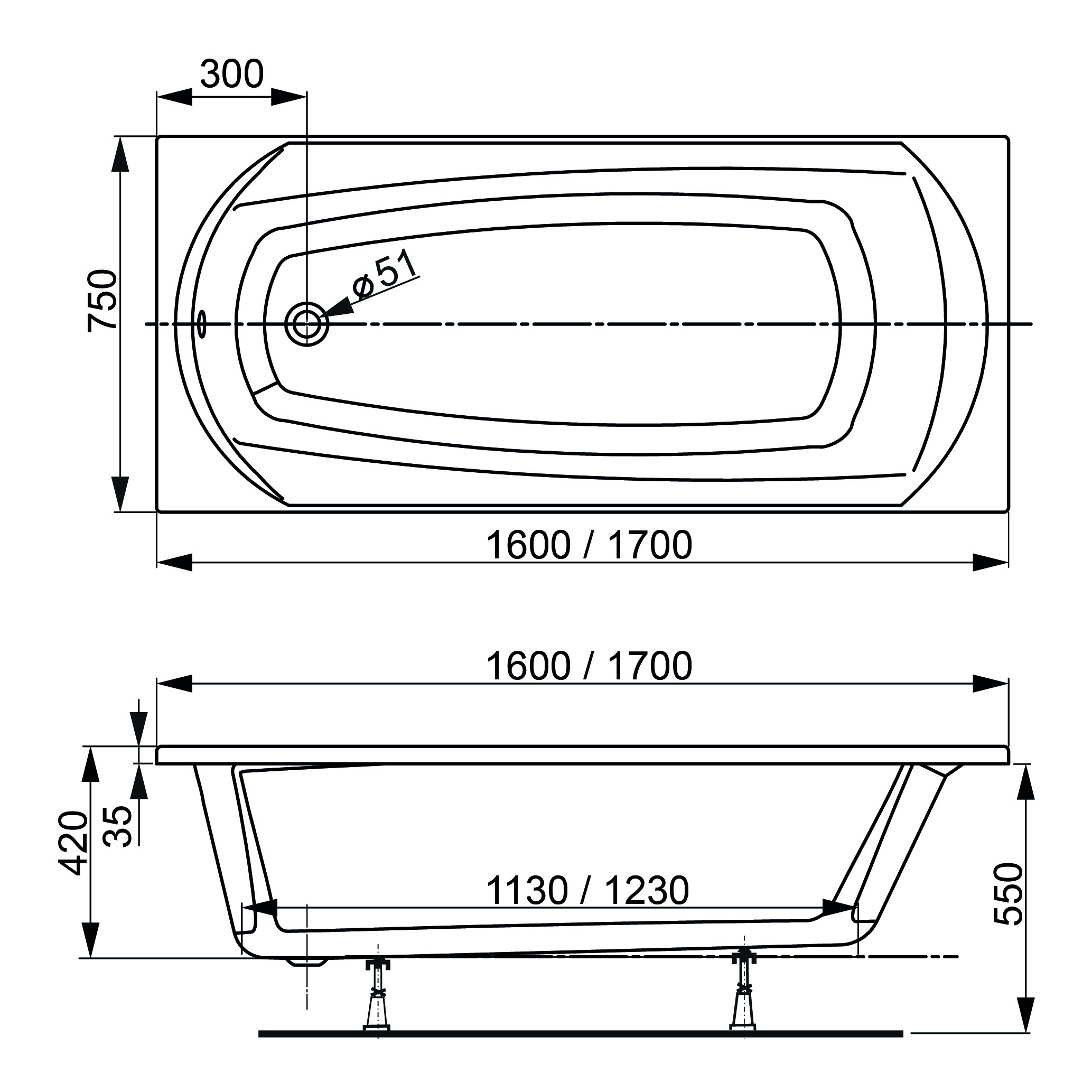 Акриловая ванна VAGNERPLAST Ebony VPBA160EBO2X-04 160х75