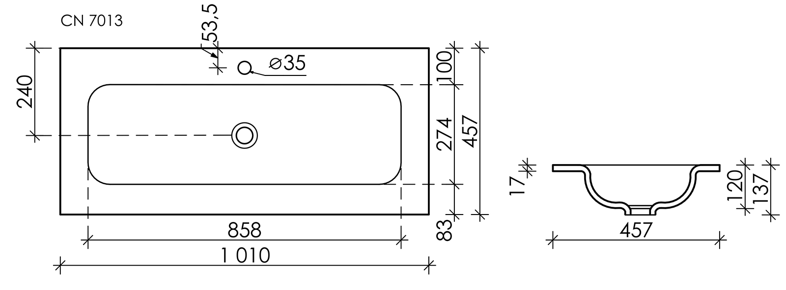 Раковина накладная Sancos Element 100 см