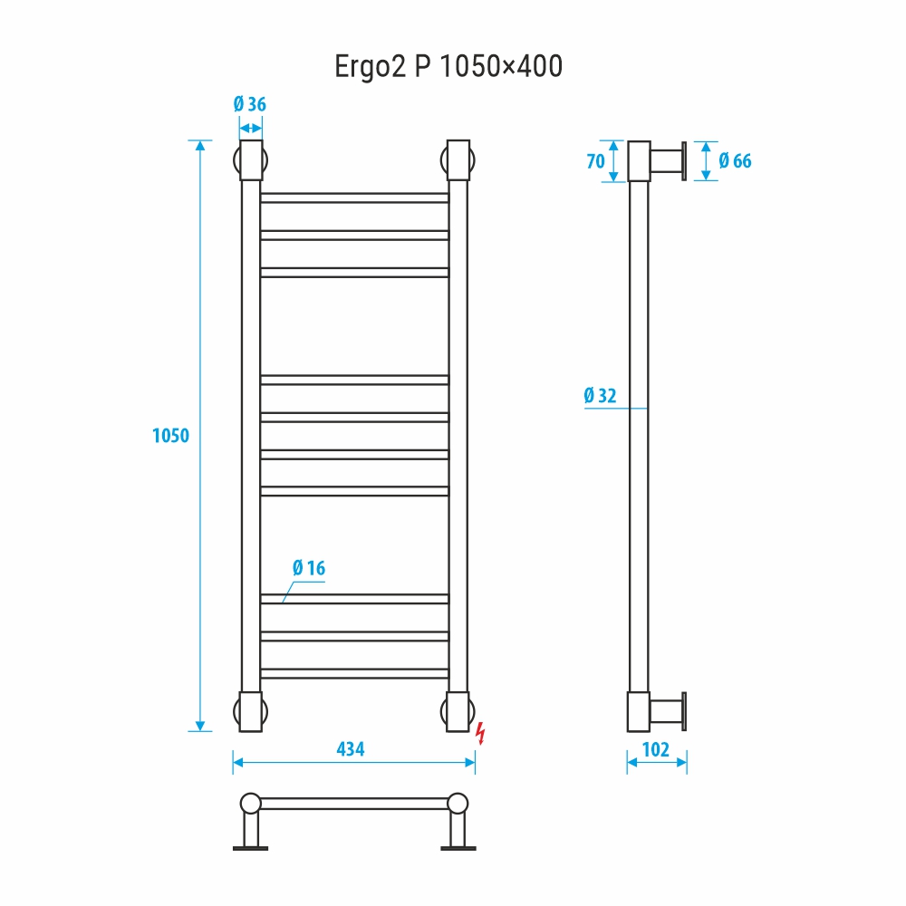 Электрический полотенцесушитель Energy Ergo2 P 1050x400 прямой