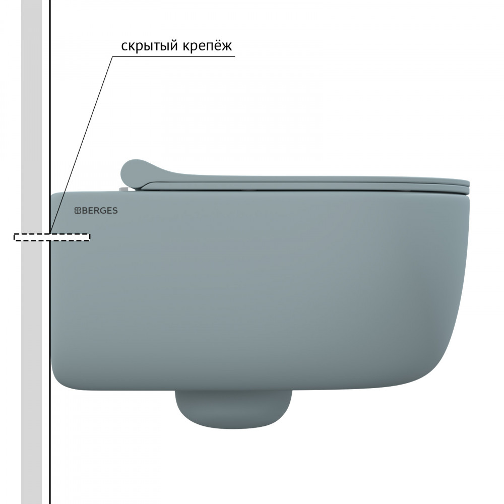 Унитаз подвесной Berges EGO XL 083229 безободковый, голубой матовый