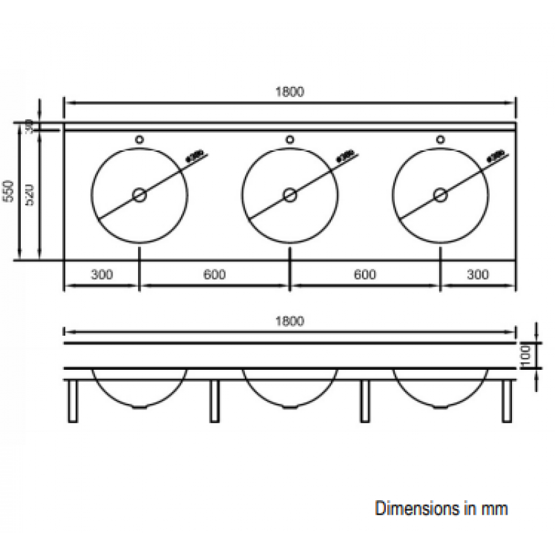 Раковина коллективная с умывальниками Nofer 13070.3.S