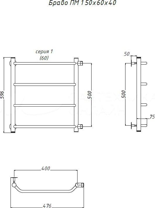 Полотенцесушитель водяной Тругор ЛЦ Браво ПМ 1 50x60x40