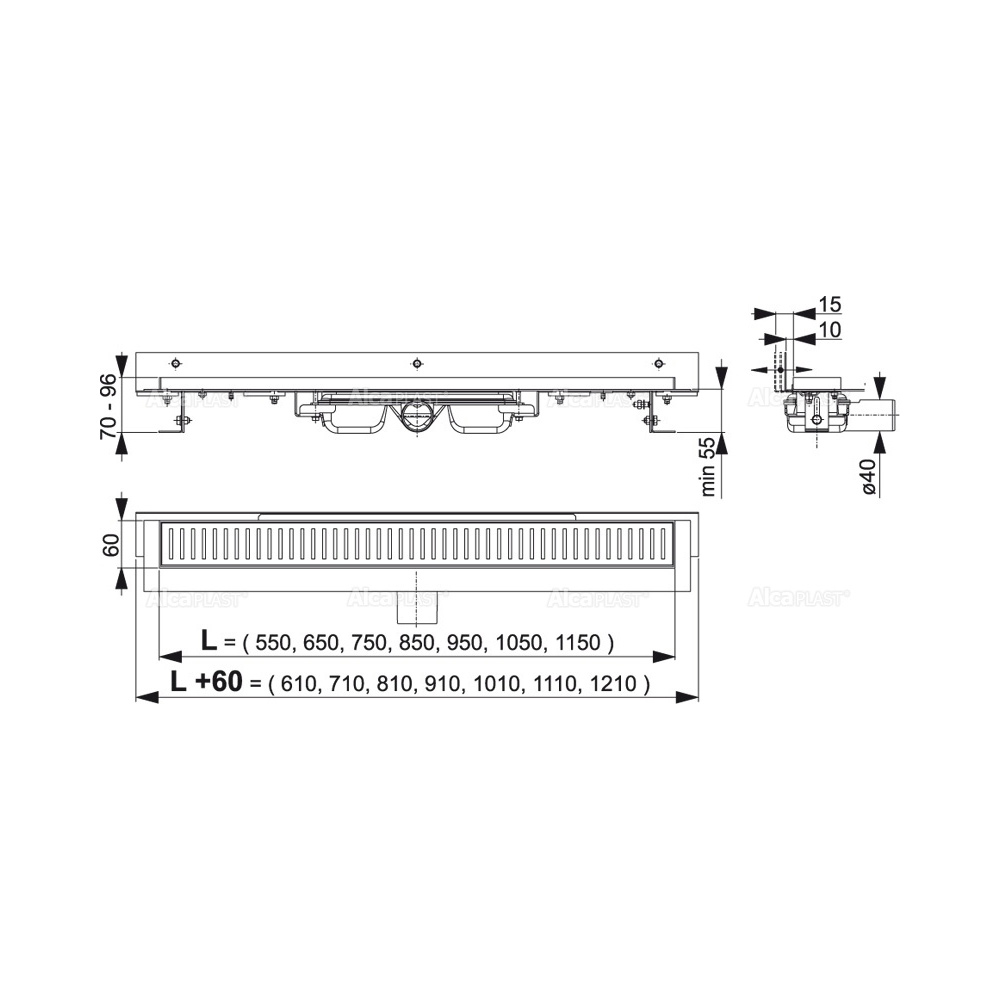 Водоотводящий желоб Flexible Low ALCAPLAST APZ104-950