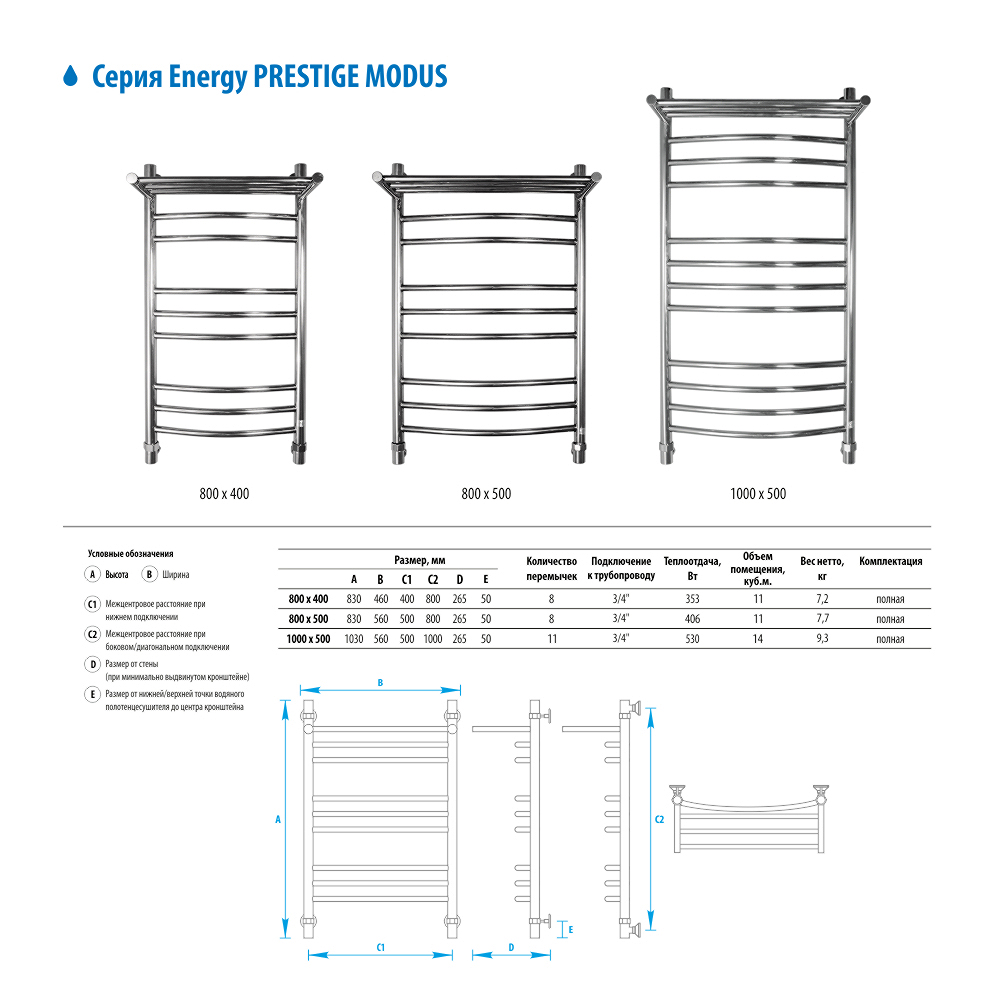 Водяной полотенцесушитель Energy Prestige Modus 800x500 Золото
