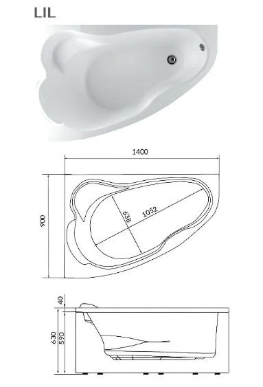 Ванна акриловая 1MarKa Lil 140x90 см L Премиум