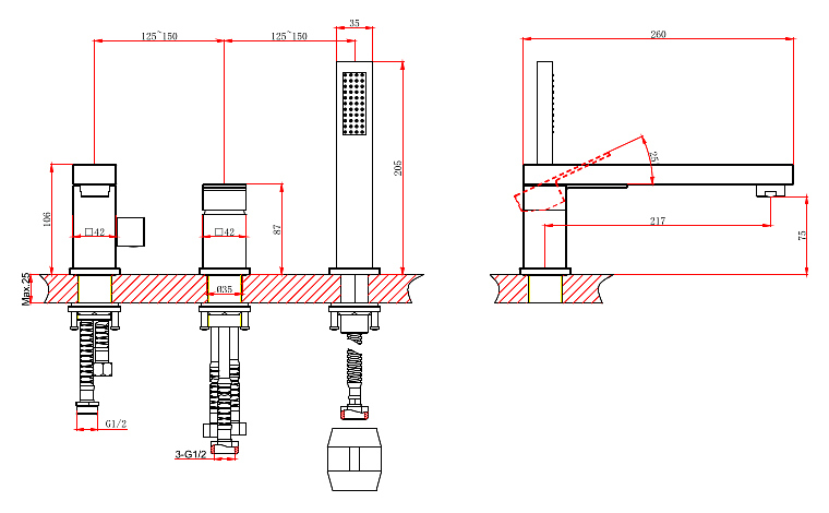 Смеситель для ванны с душем D&K Bayern.Liszt DA1514901