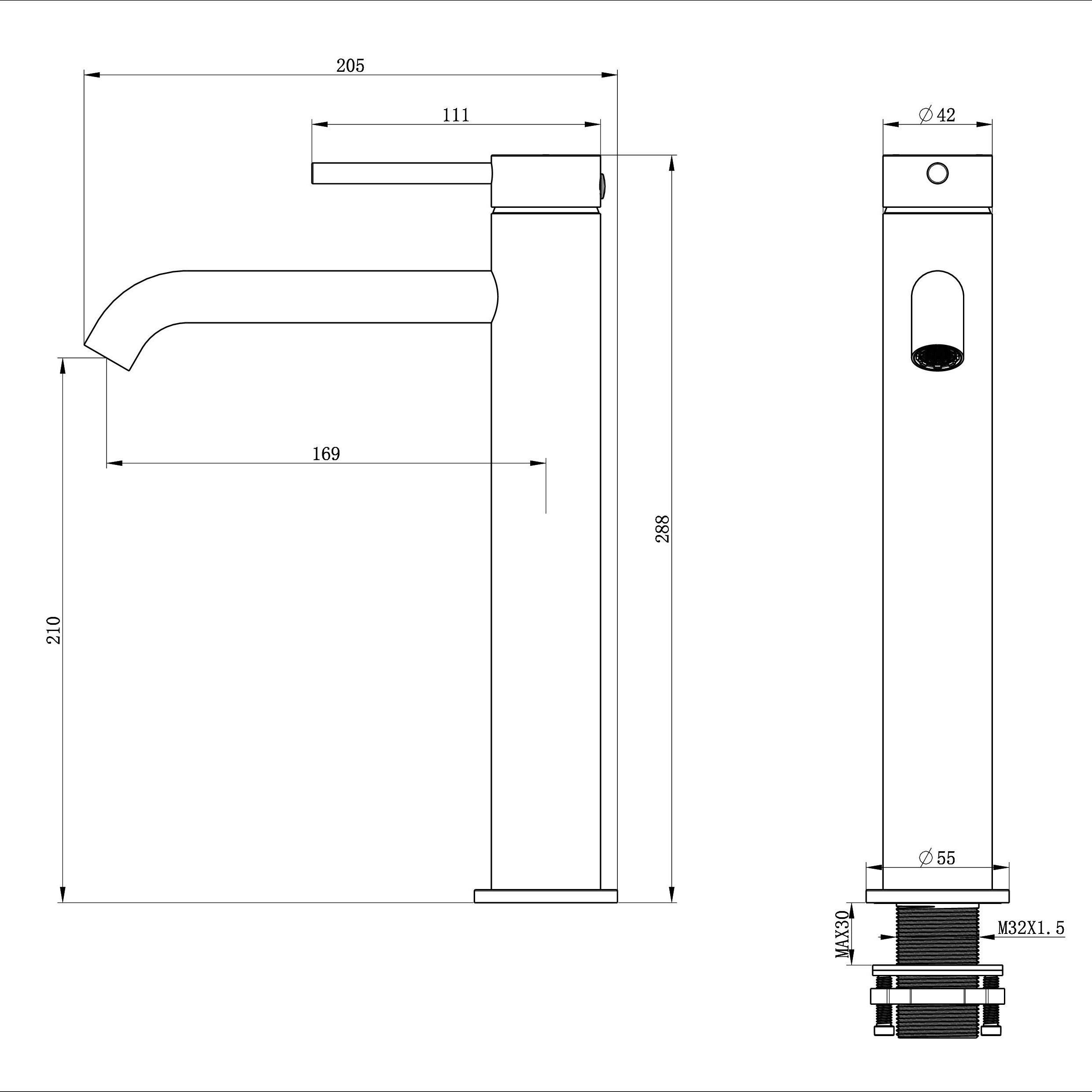 Смеситель для раковины высокий WONZON & WOGHAND STICK, Брашированное золото WW-88239017-BG