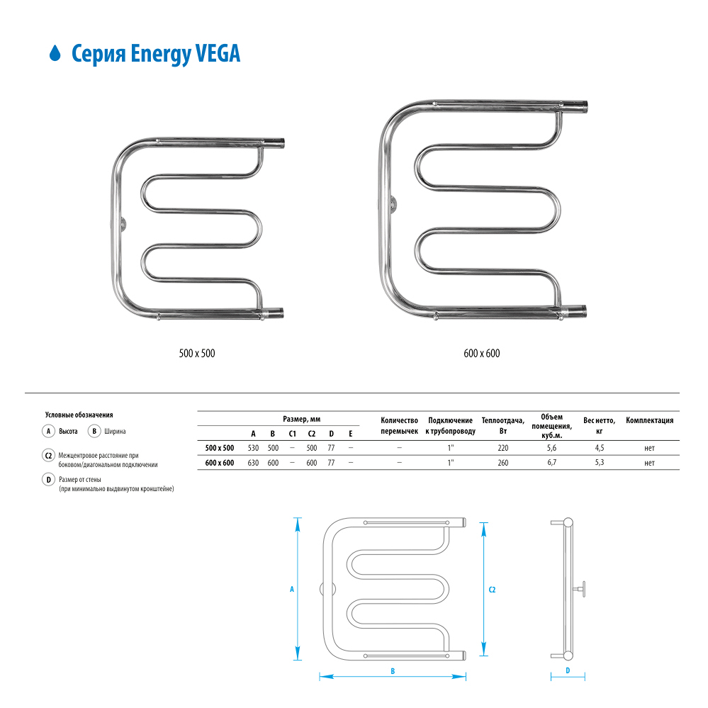 Водяной полотенцесушитель Energy Vega 600х600