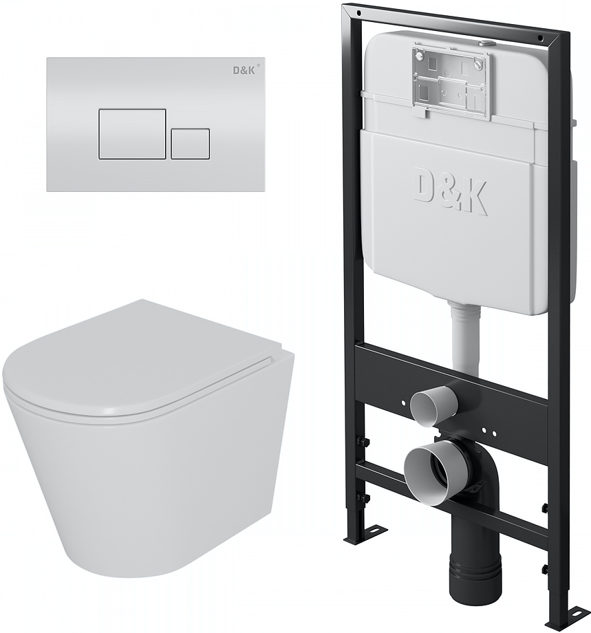 Унитаз подвесной с инсталляцией, сиденьем и клавишей смыва D&K DS1021602