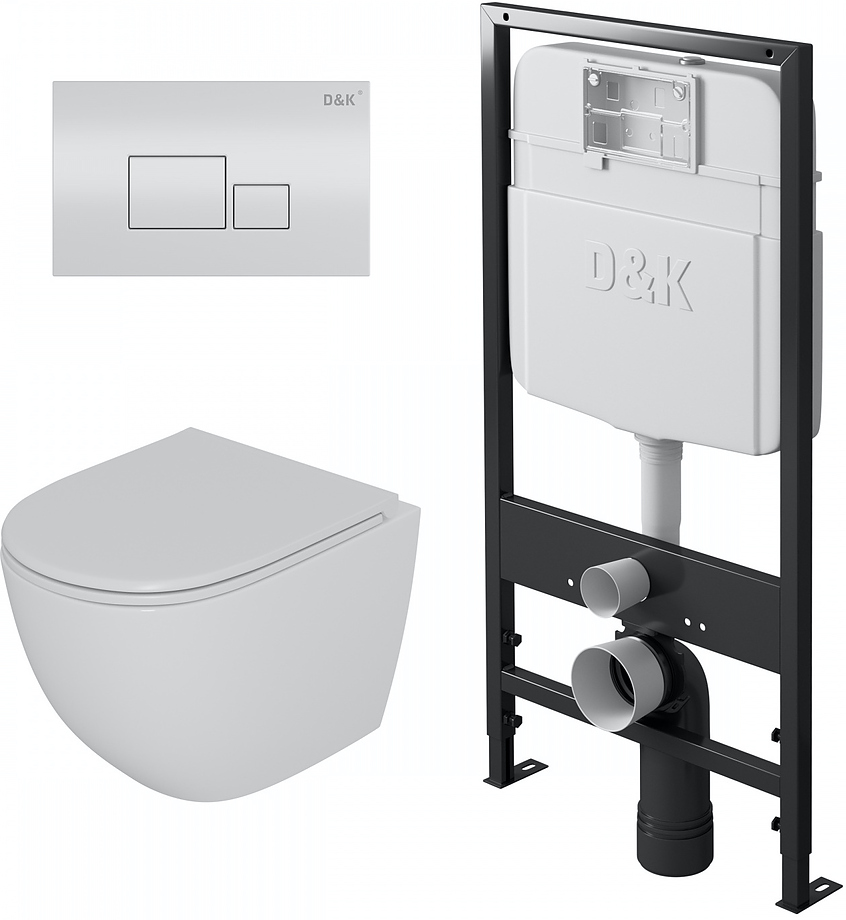 Унитаз подвесной с инсталляцией, сиденьем и клавишей смыва D&K Matrix DS1391602