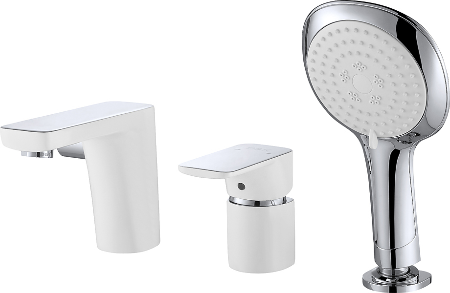 Смеситель на борт ванны D&K Berlin Steinbeis DA1434916 на 3 отверстия, белый, хром