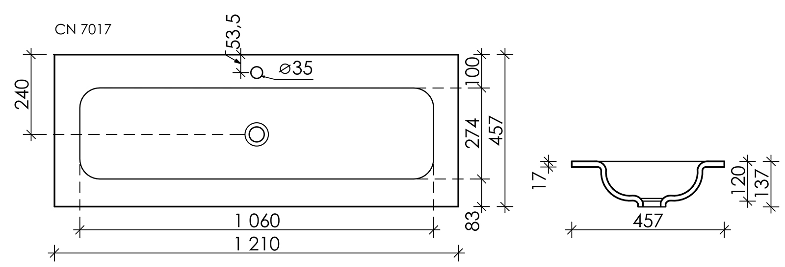 Раковина накладная Sancos Element 120 см