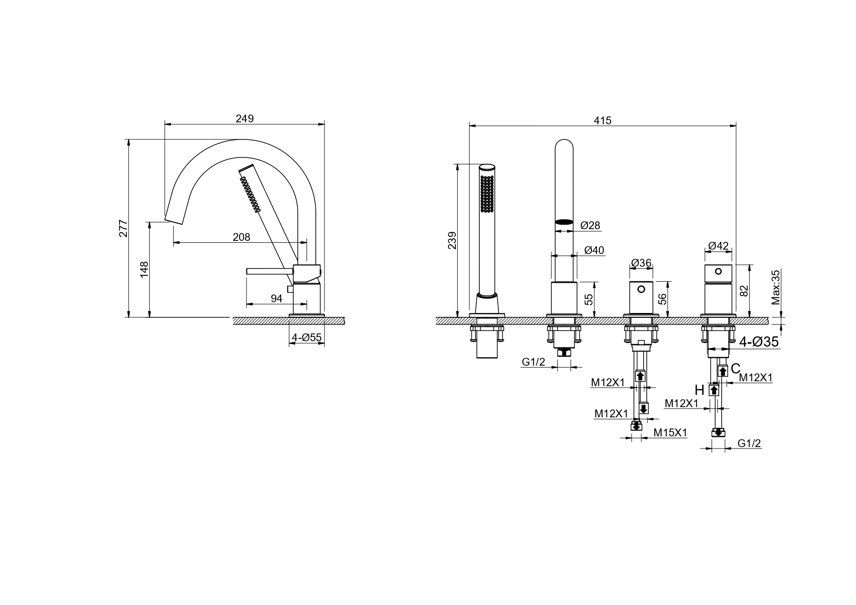 Смеситель Aquatek Европа AQ1348BGM на борт ванны