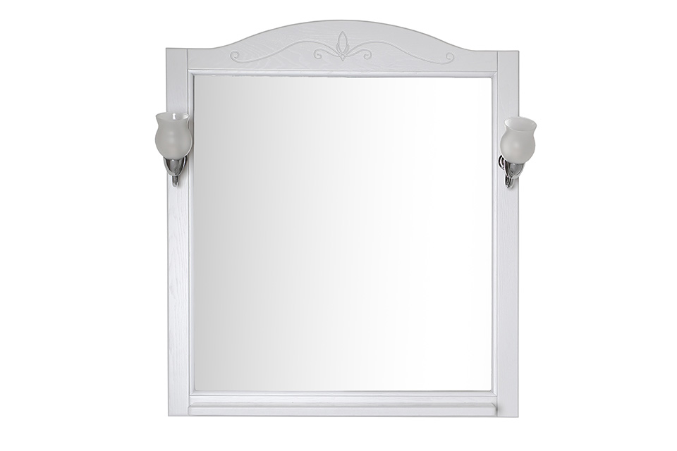 Зеркало ASB-Woodline Салерно 80 с полкой и светильниками белый патина серебро