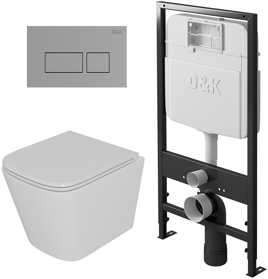 Унитаз подвесной с инсталляцией, сиденьем и клавишей смыва D&K Berlin DS1431606