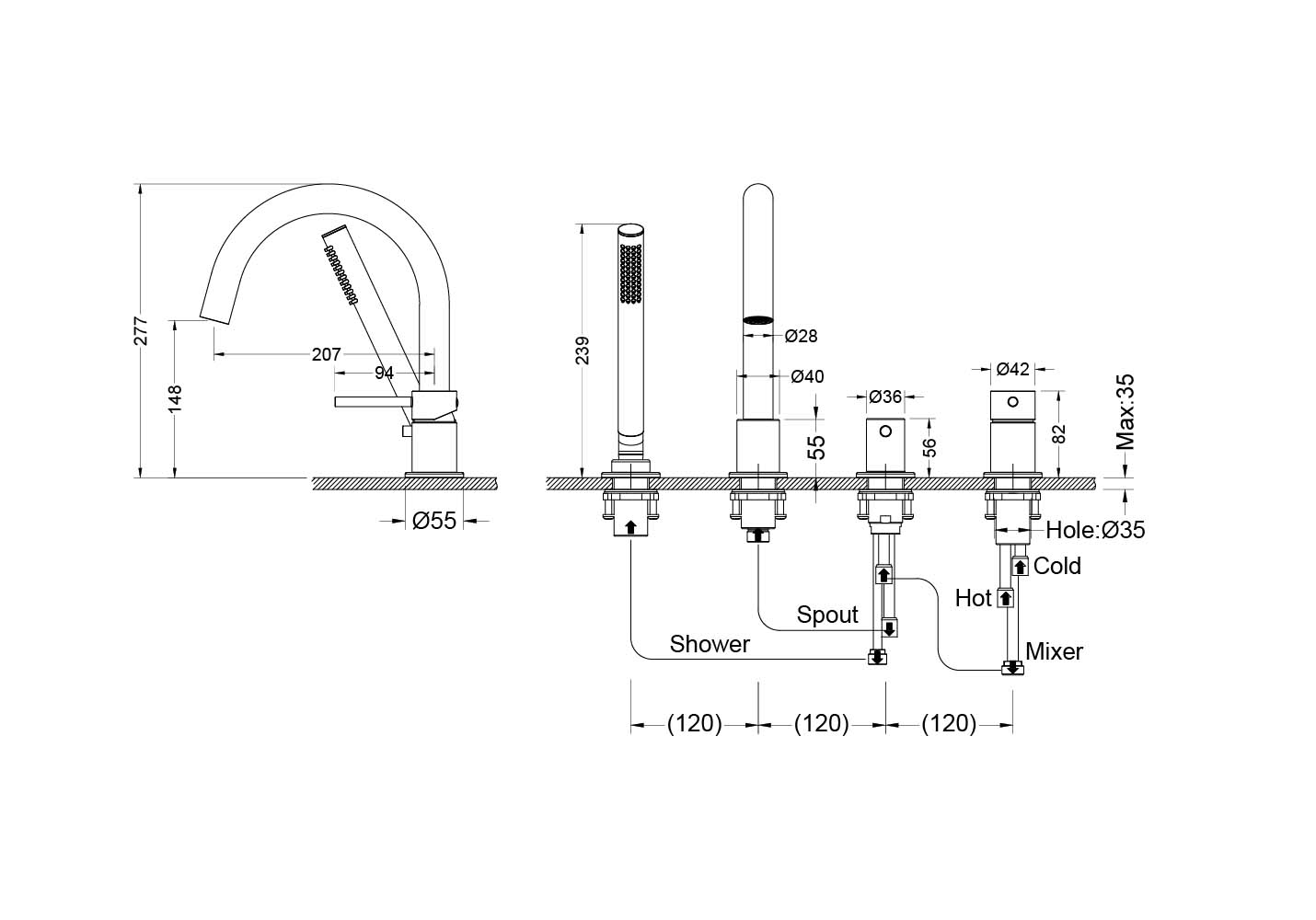 Смеситель Aquatek Европа AQ1348MB на борт ванны