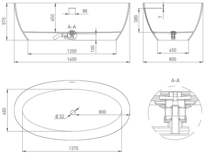 Ванна из искусственного камня Salini Alda Nuova 160x80 матовая
