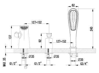 Смеситель Lemark Melange LM4945CW на борт ванны