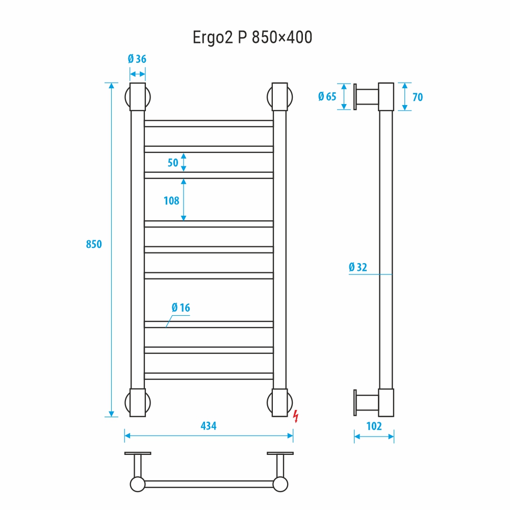 Электрический полотенцесушитель Energy Ergo2 P 850x400 RAL 9005 (черный матовый)