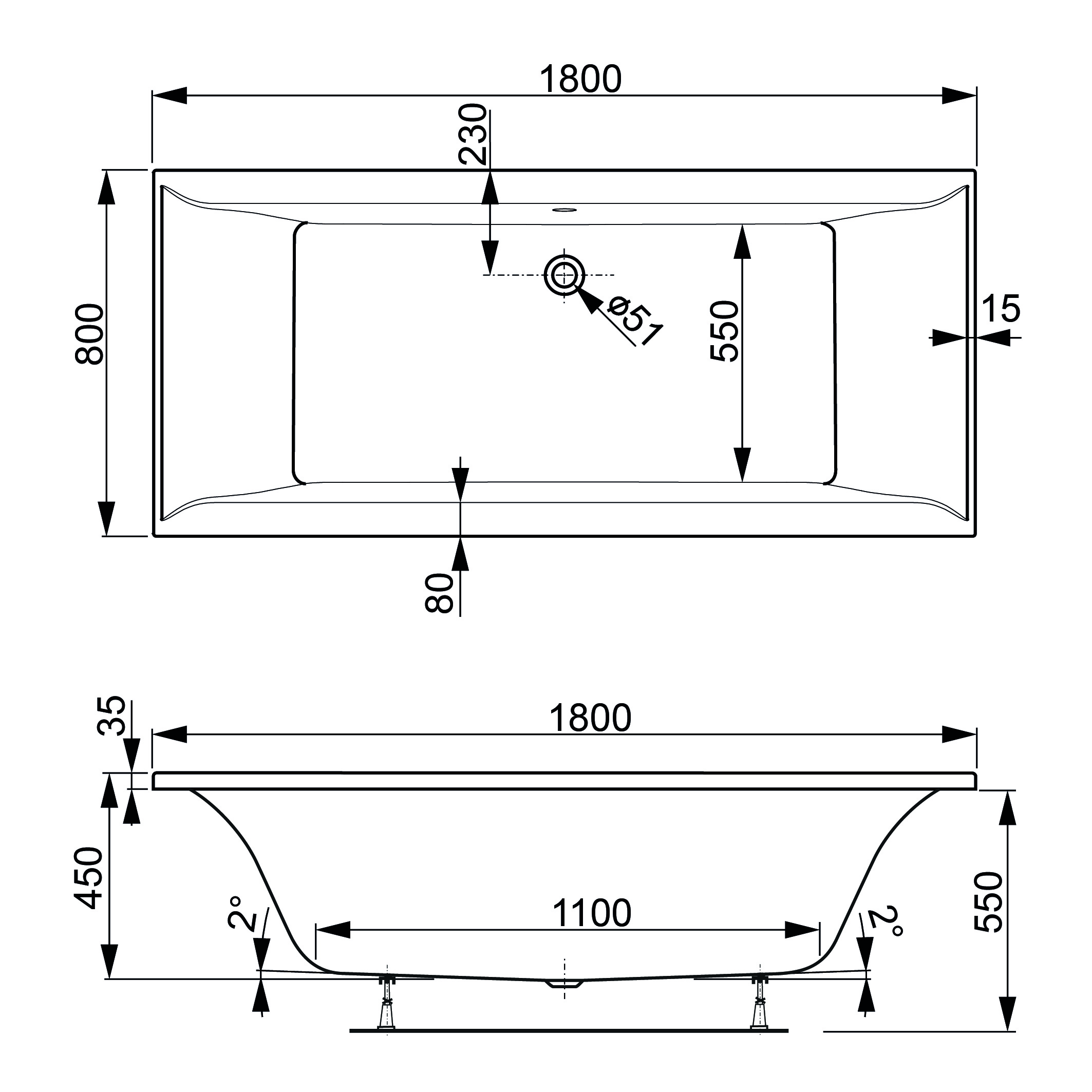 Акриловая ванна VAGNERPLAST Veronela VPBA180VEA2X-04 180х80
