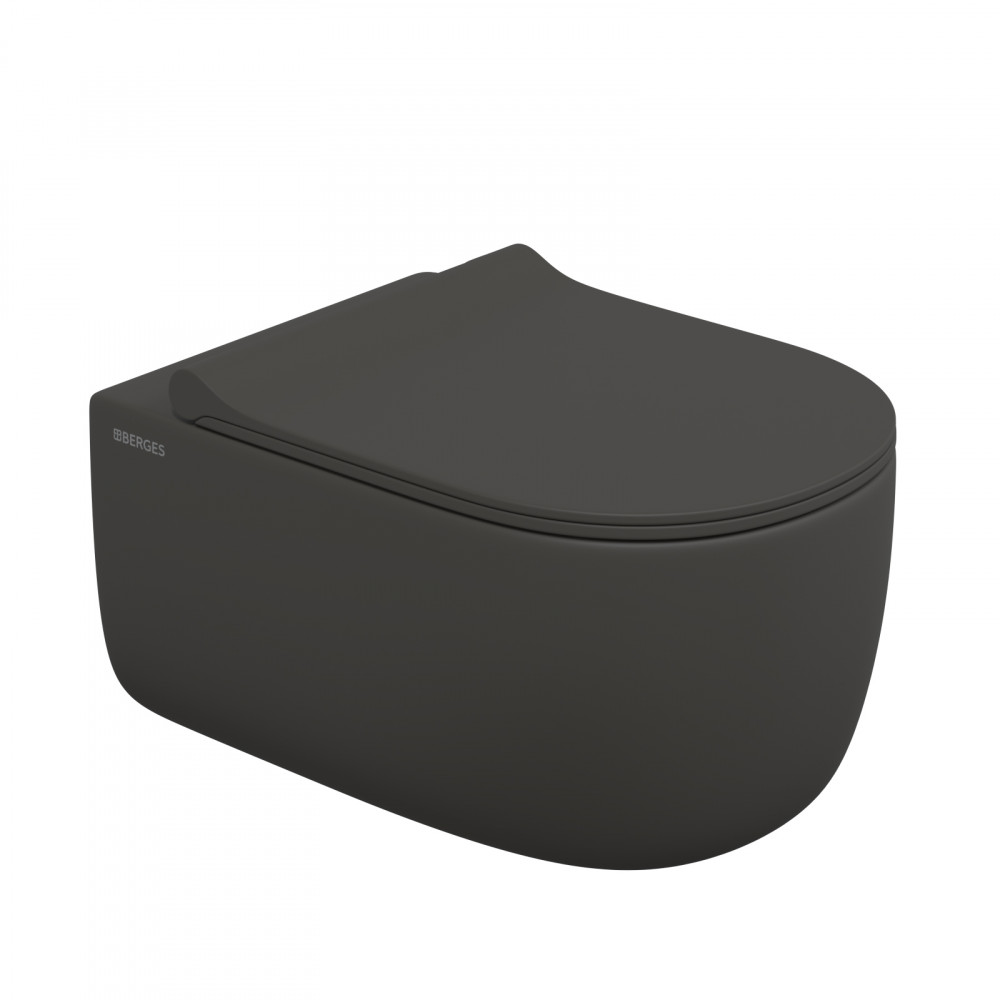 Унитаз подвесной Berges EGO XL 083218 безободковый, антрацит матовый