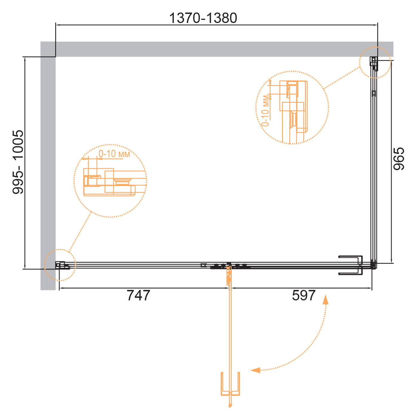 Душевой уголок Cezares AH-1 140х100 золото
