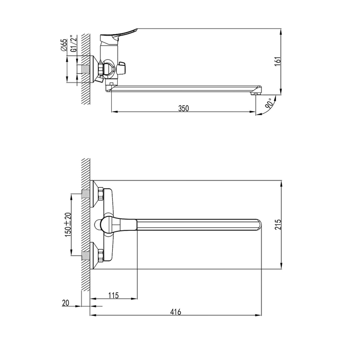Смеситель для ванны Milardo Stripe AMPSB02M10