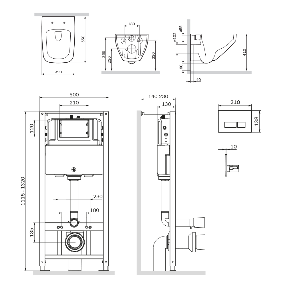 Инсталляция с подвесным унитазом AM.PM Inspire 2.0 FlashClean, с сиденьем микролифт и клавишей