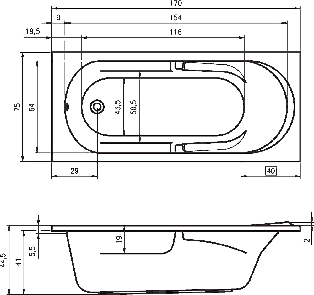 Акриловая ванна RIHO Future 170х75